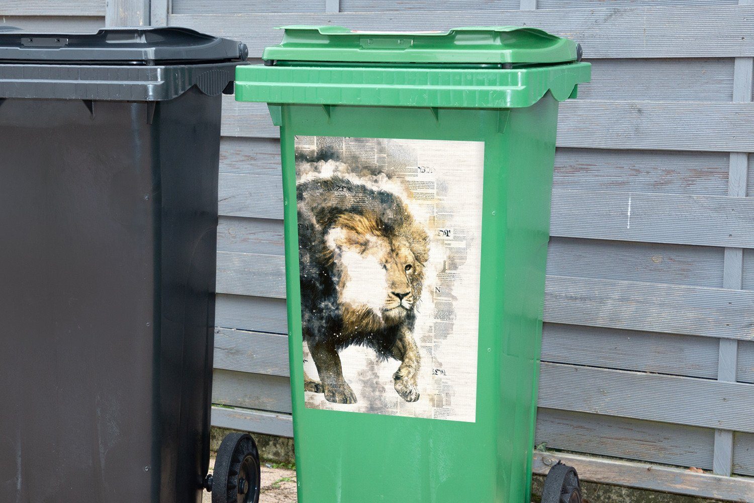 Löwe Abfalbehälter MuchoWow - St), Wandsticker (1 Sticker, Container, Mülleimer-aufkleber, Abstrakt Mülltonne, - Rauch