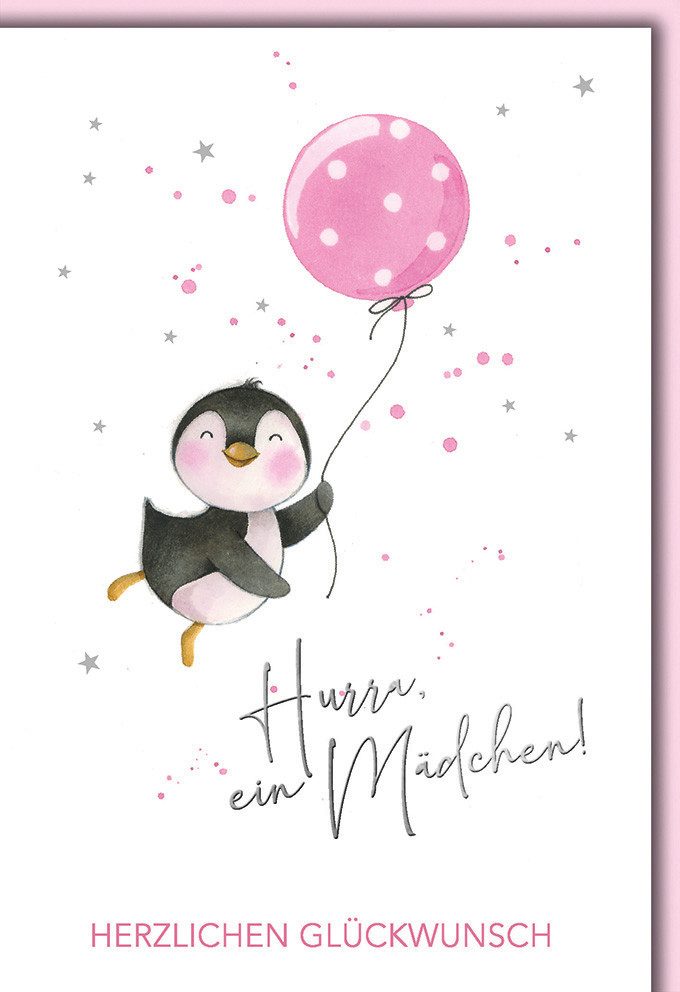 Grußkarten Geburt - Baby - Freudiges Ereignis - Karte mit Umschlag - Pinguin mit