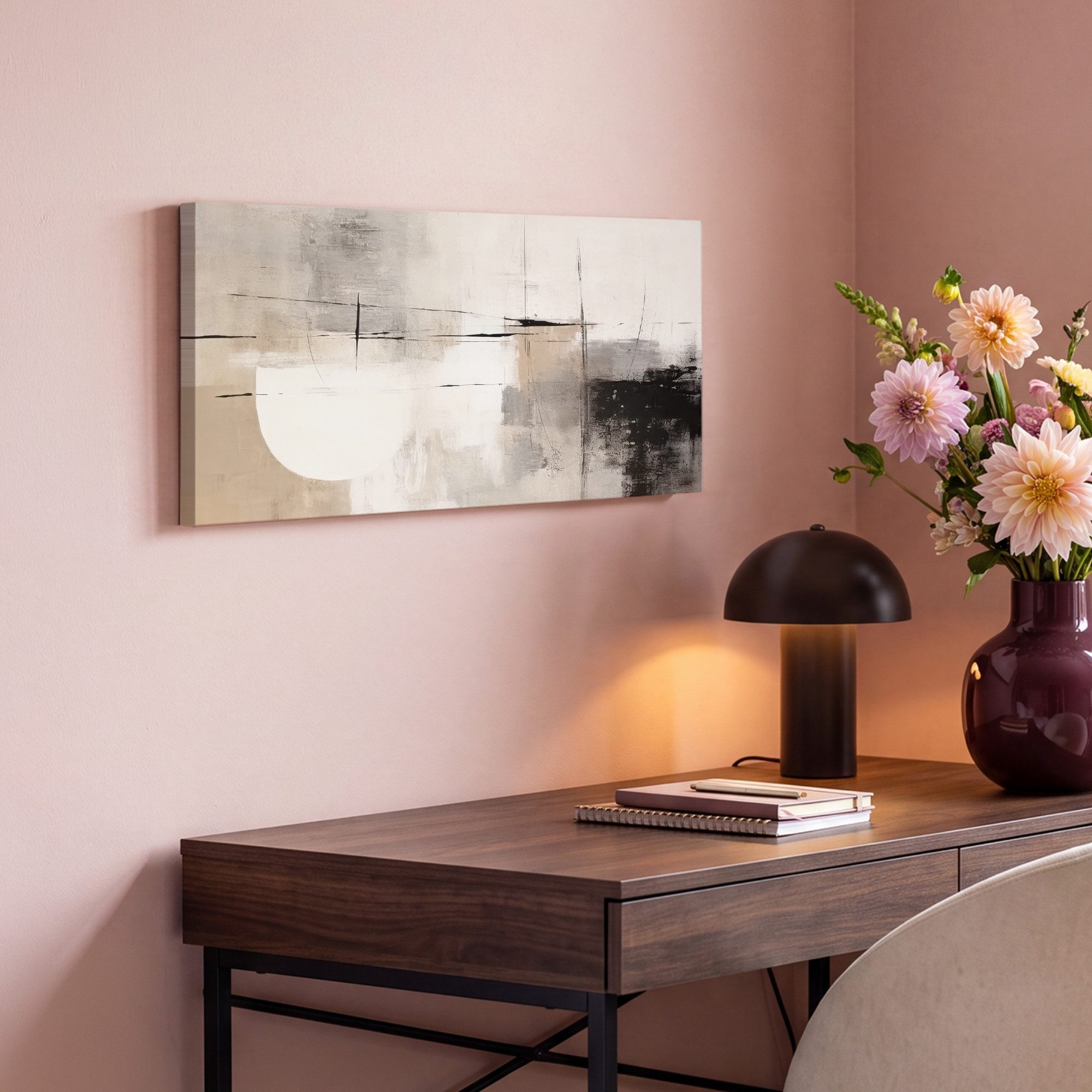 OneMillionCanvasses® Leinwandbild Panorama Abstrakt - Kunst - Grau, Fotodruck (1 St), Wandbild, Deko Schlafzimmer Wohnzimmer Flur 40x20 cm – Bild 4 von 5
