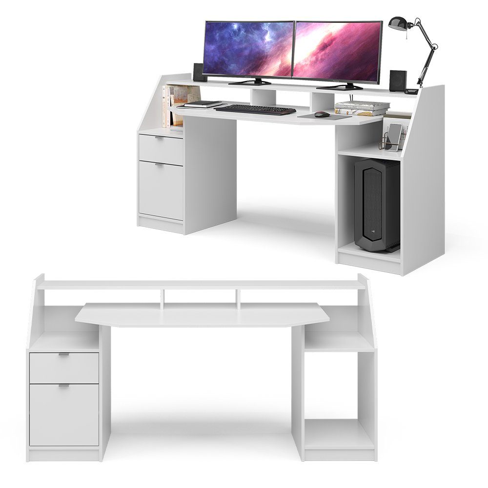 Weiß PC-Tisch | weiß Schreibtisch Weiß weiß Groß JOEL Bürotisch Vicco Arbeitstisch |