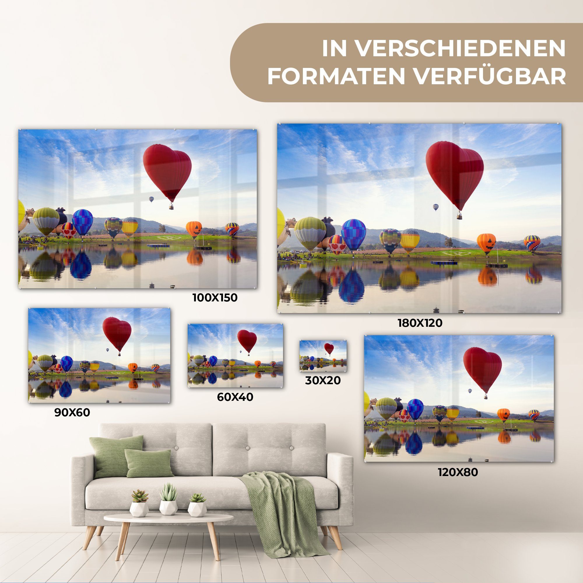 - (1 & - Festival Wohnzimmer Heißluftballon Acrylglasbild MuchoWow Schlafzimmer Wolken, Acrylglasbilder St),
