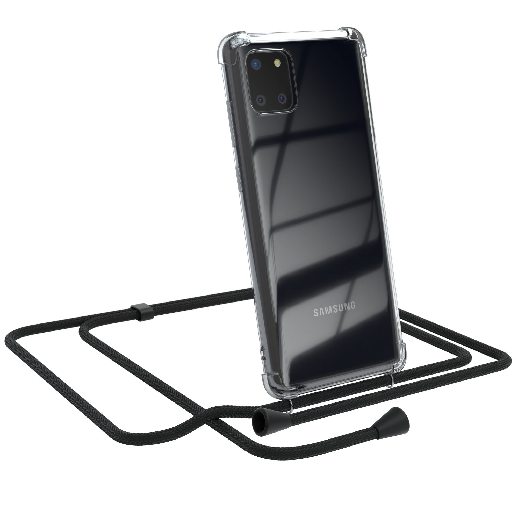 EAZY CASE Handykette Clips Schwarz für Samsung Galaxy Note 10 Lite 6,7 Zoll, Slimcover mit Umhängeband Case Handytasche Clear Backcover Schwarz