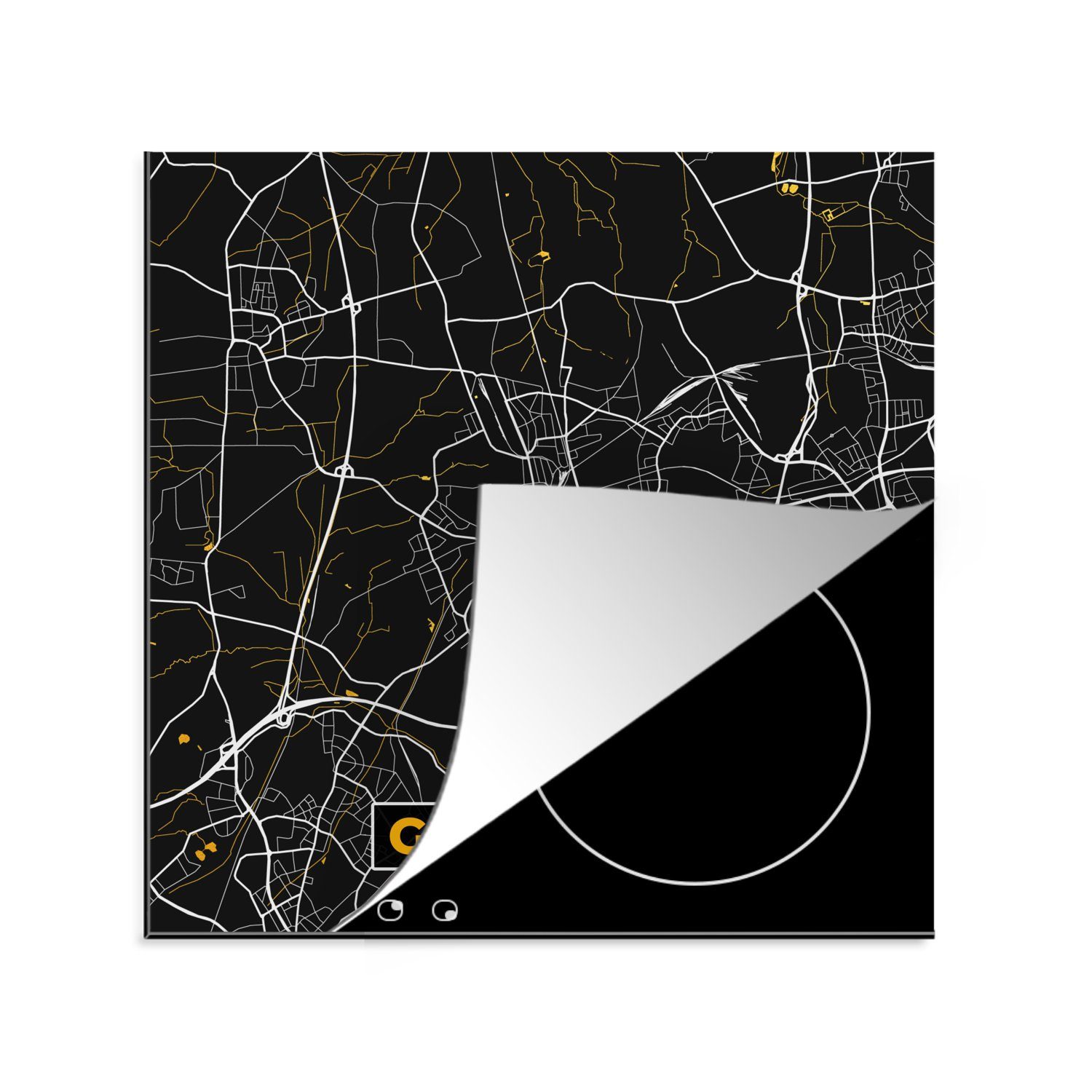 cm, - - MuchoWow (1 Deutschland Karte Ceranfeldabdeckung, 78x78 - für Gladbeck, tlg), Vinyl, - Herdblende-/Abdeckplatte Arbeitsplatte Stadtplan küche Gold