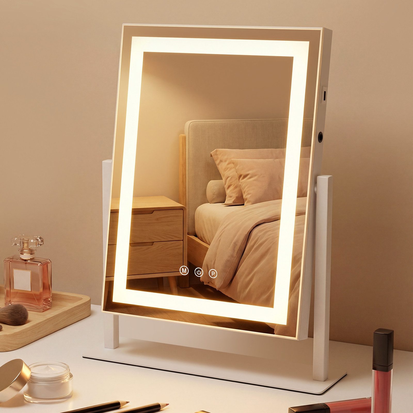 Nettlife Schminkspiegel Beleuchtung Klein 30x40cm Hollywood Kosmetikspiegel LED Touch Dimmer, Touch Dimmer