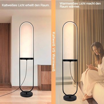 ZMH LED Stehlampe Modern Design Dimmbar Standleuchte mit Regal, Mit wireless Ladenfuntion, LED fest integriert, Tageslichtweiß, Mit wireless Ladenfunktion