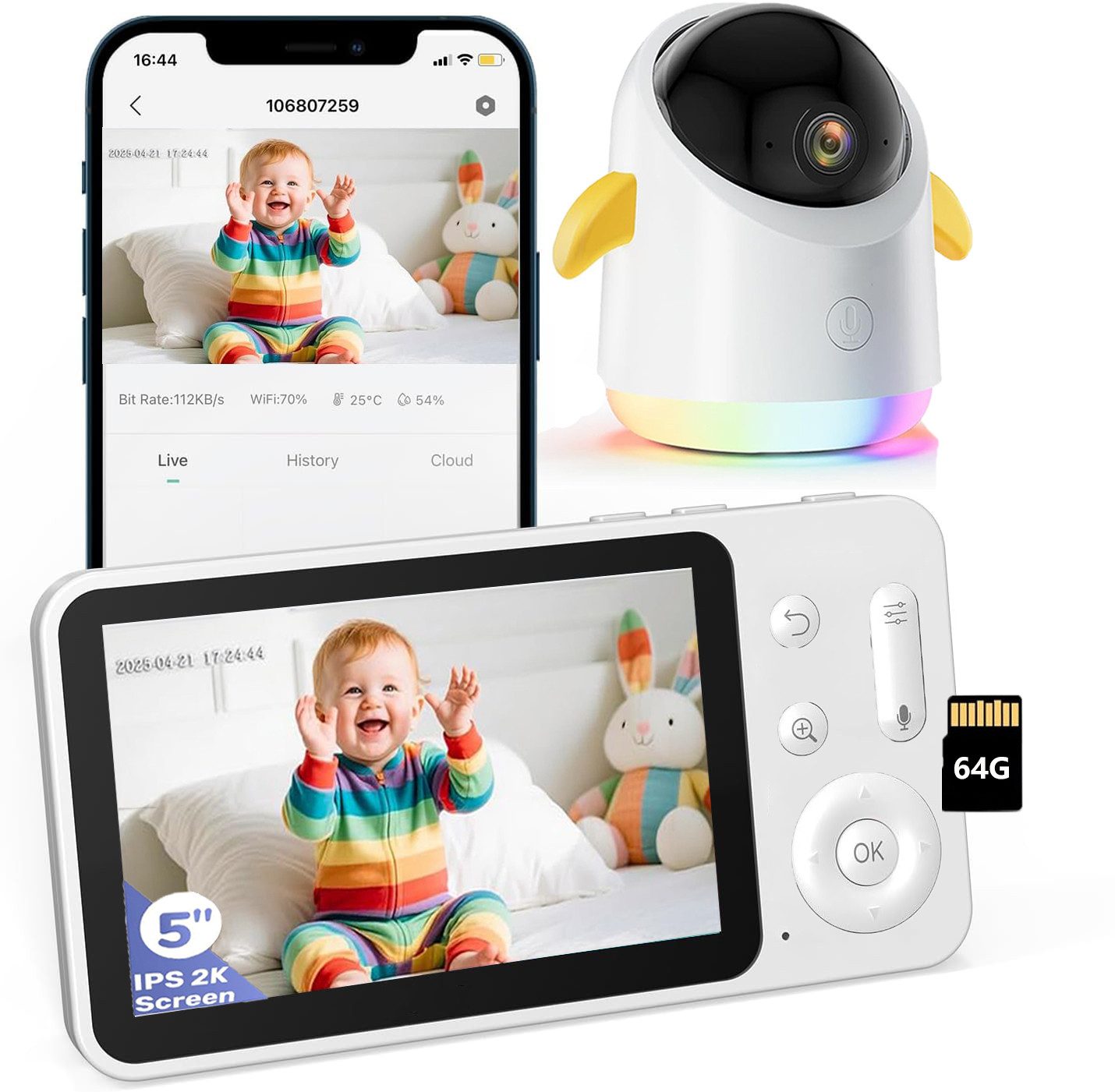 Video-Babyphone 2K/3MP Babyphone mit Kamera 5" HD WLAN Video Babyfon mit App