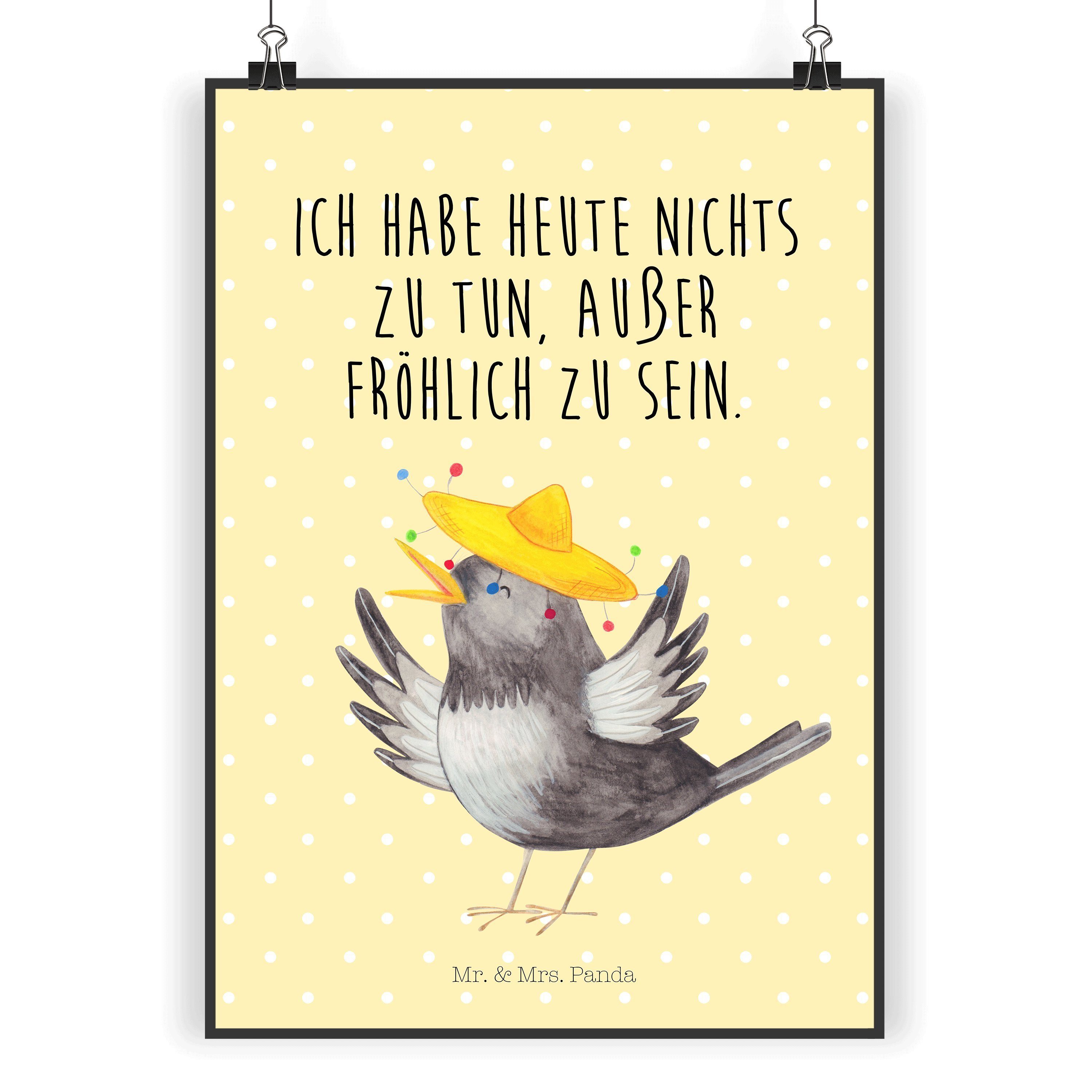 Mr. & Mrs. Panda Poster »Rabe mit Sombrero Gelb Pastell süße