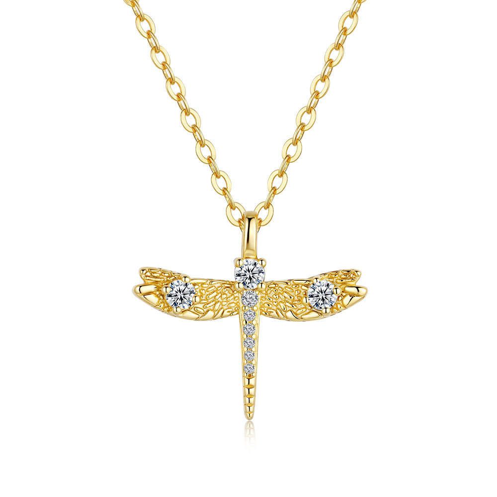 Runde Perlé Kette mit Anhänger funkelnder Moissanit Vintage Libelle Kette Damen, 925 Sterling Silber 18K vergoldet, GRA Zertifikat Echtschmuck