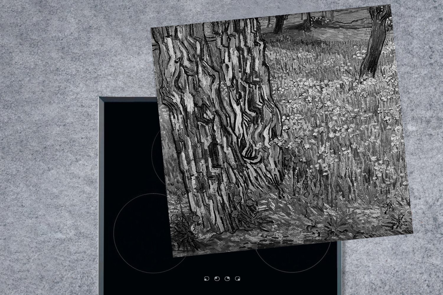 tlg), van 78x78 MuchoWow Herdblende-/Abdeckplatte - Gogh, im für Baumstämme Vincent küche Gras Arbeitsplatte Ceranfeldabdeckung, Vinyl, (1 cm,