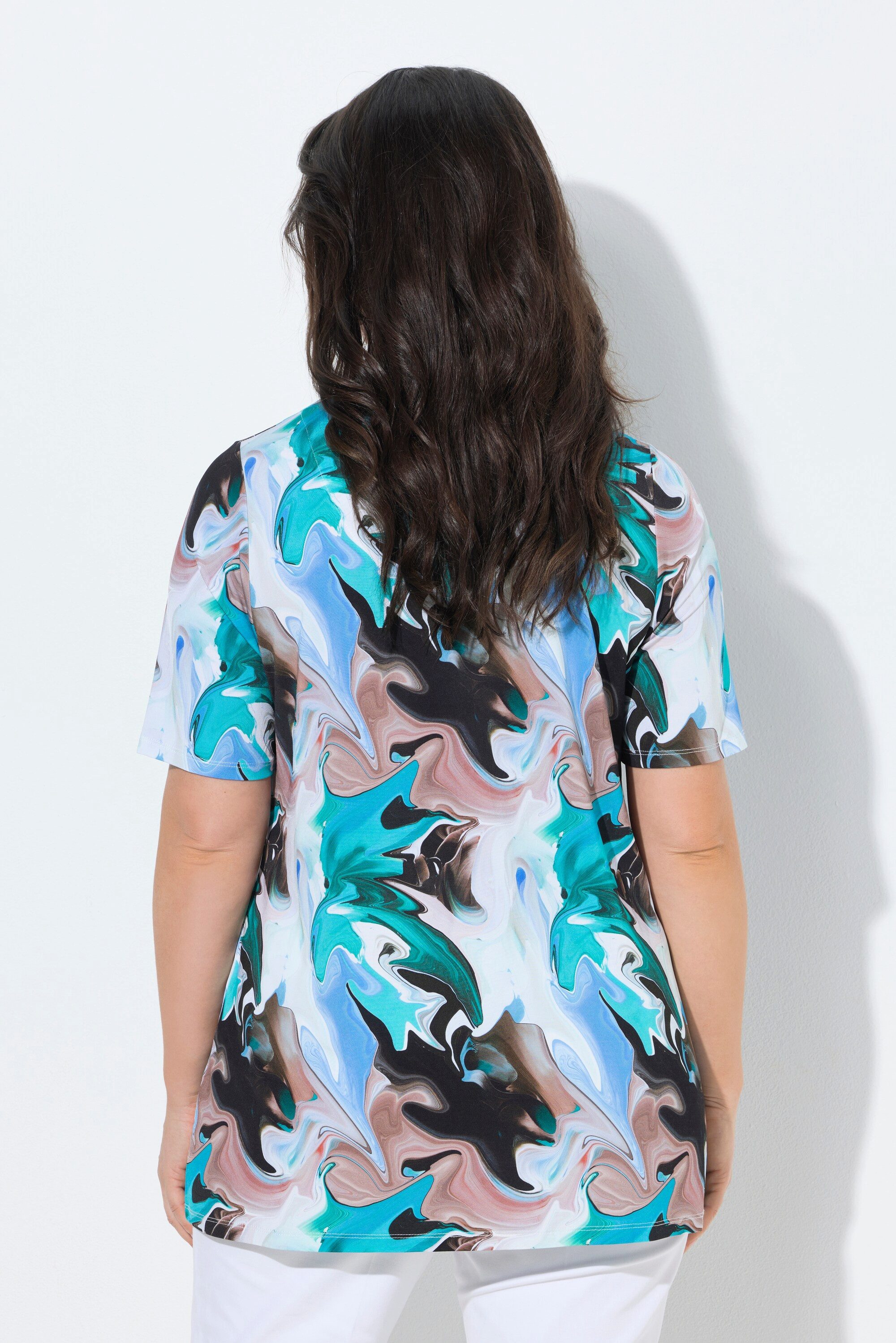 Ulla Popken T-Shirt Slinky-Shirt Marmor-Design Herzausschnitt Halbarm