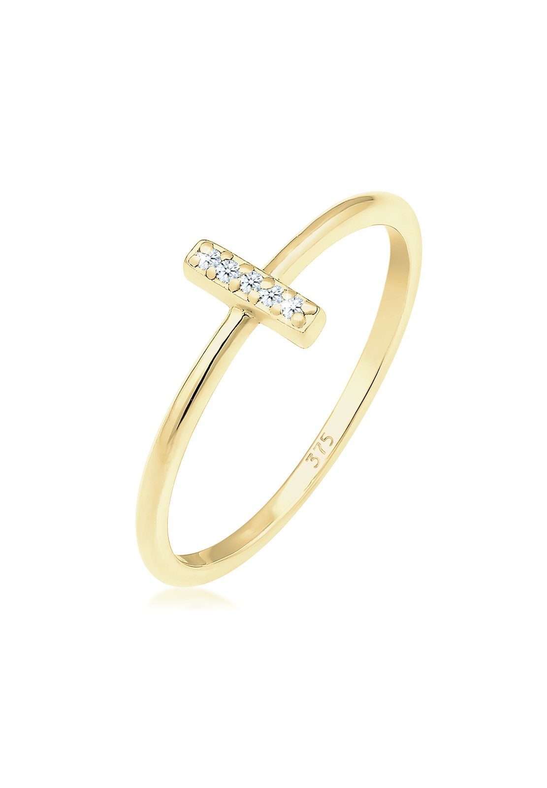 Diamantring Kreuz Diamanten Brillantschliff (0.025 ct) 375 Gelbgold
