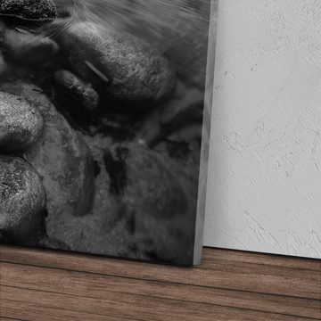 Sinus Art Leinwandbild 120x80cm Wandbild auf Leinwand Felsenstrand Meer Ozean Schwarz Weiß Fo, (1 St)