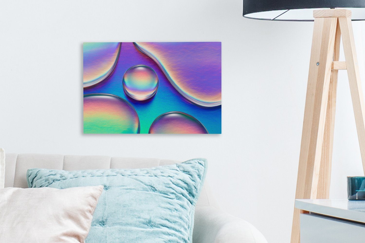 Leinwandbild cm - Wandbild Abstrakt, St), OneMillionCanvasses® - Aufhängefertig, (1 Wasser Wanddeko, 30x20 Leinwandbilder, Regenbogen