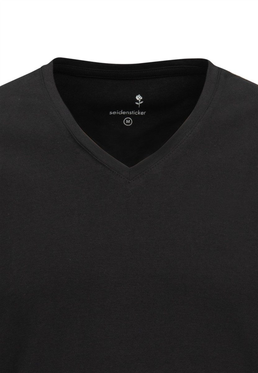 seidensticker T-Shirt Seidensticker Herren T-Shirt Kurzarm V-Neck Slim Jersey Schwarz