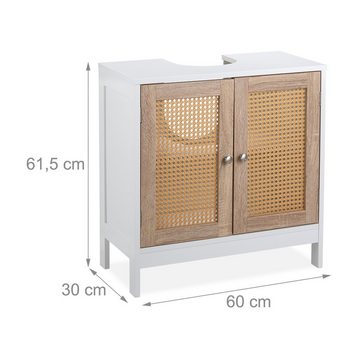 relaxdays Waschbeckenunterschrank Waschbeckenunterschrank mit Rattan-Türen