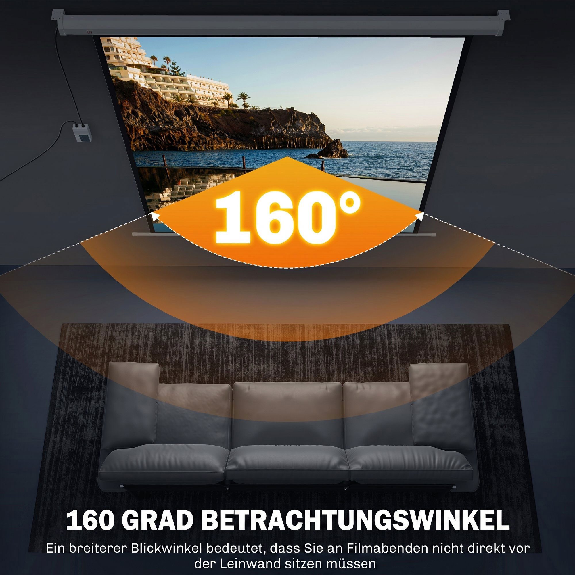 HOMCOM Leinwand 92 Zoll 1:1 HD 4K Rollo-Leinwand Projektionsleinwand, für Heimkino Büro-Präsentationen – Bild 5 von 5