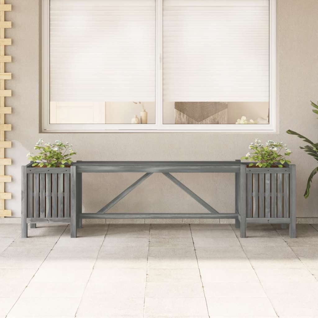 vidaXL Gartenbank Gartenbank mit 2 Pflanzkübeln 150 cm Massivholz Grau (1-St)