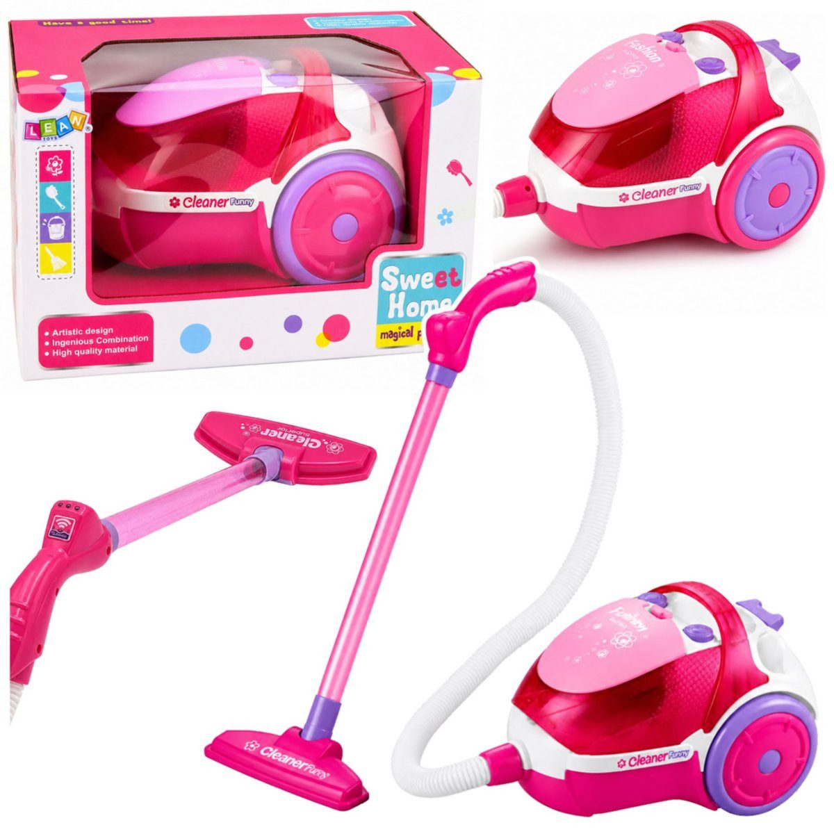 Wisam Kinder-Küchenset Spielzeug-Staubsauger für Kinder, Styroporkugeln, Geräusche, Rosa