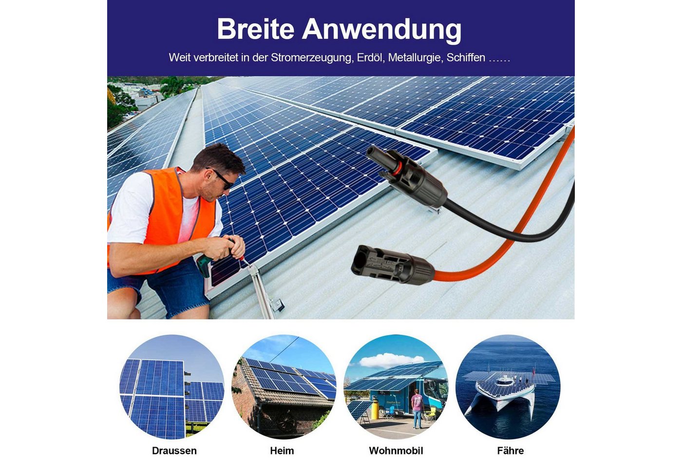 Thumbnail - Rhein Beleuchtung Solarmodul Solarkabel, Verlängerungskabel mit Solarstecker (rot/schwarz, 6 mm), IP67 wasserdicht, alte...