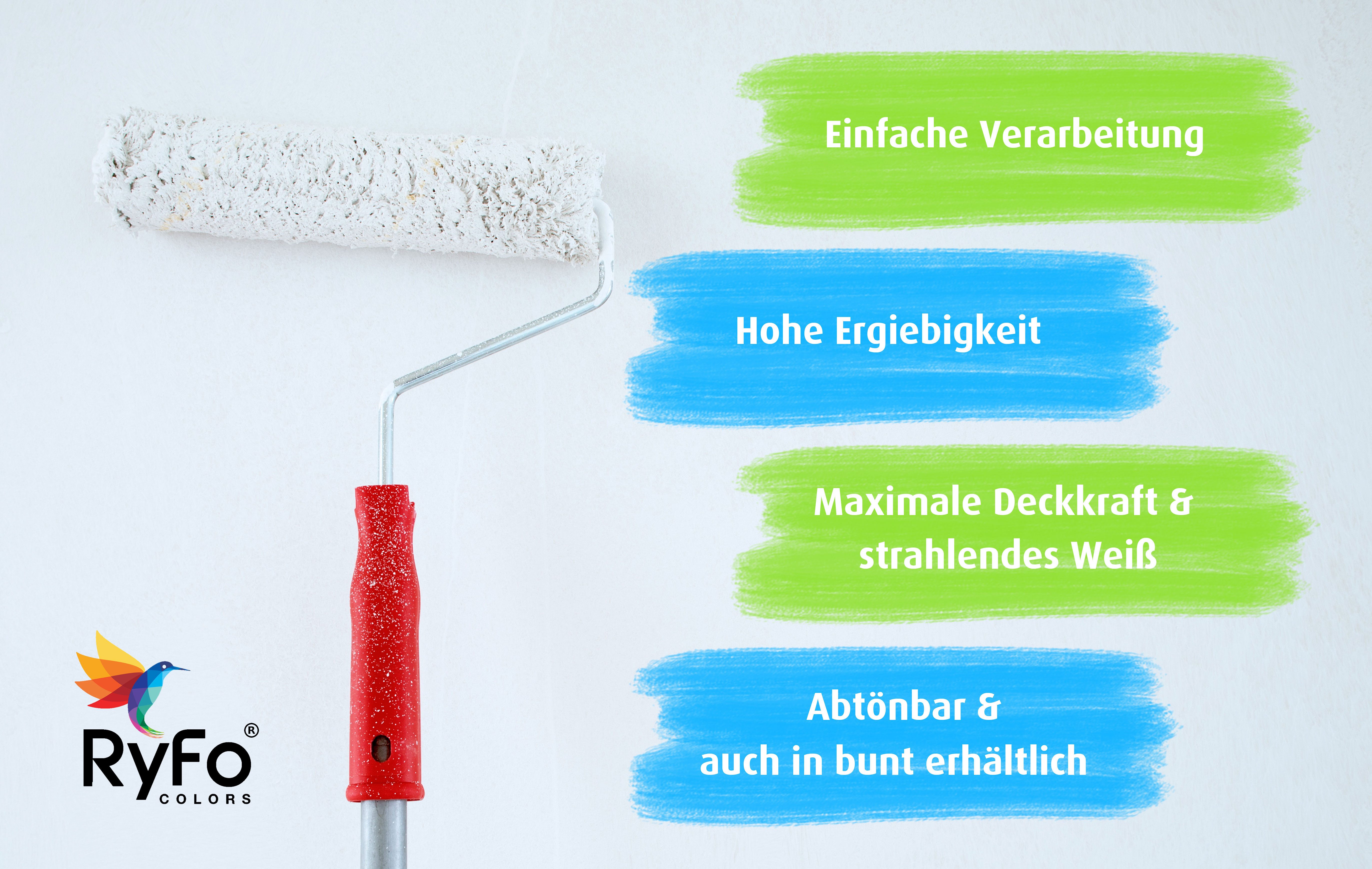 RyFo Colors Wand- und Deckenfarbe RyFo Colors Manufakturweiß, Deckkraft-/Nassabriebklasse 1, matt, atmungsaktiv, für Innenräume