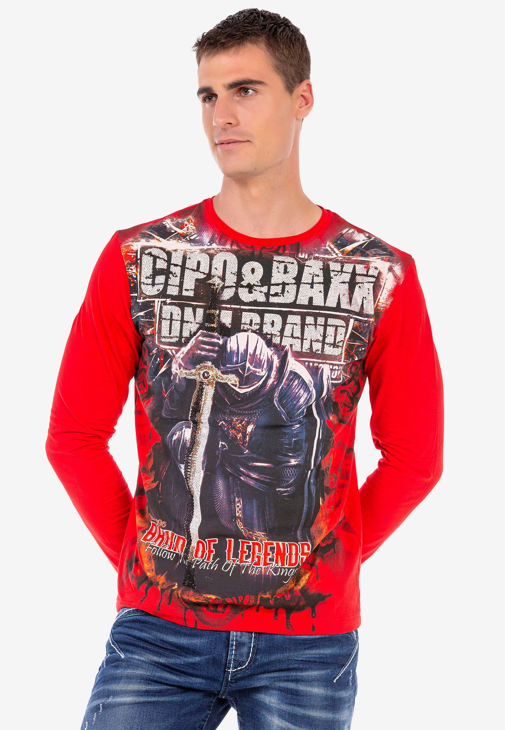 Cipo & Baxx Langarmshirt in coolem Look rot-schwarz