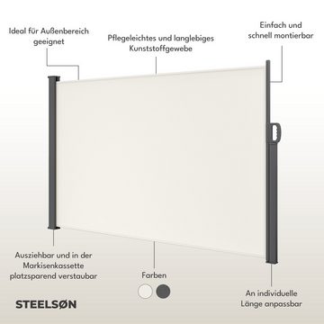 STEELSØN Seitenmarkise Zirella (Sichtschutz, Windschutz, Markise) mit Griff, ausziehbar, Länge individuell einstellbar