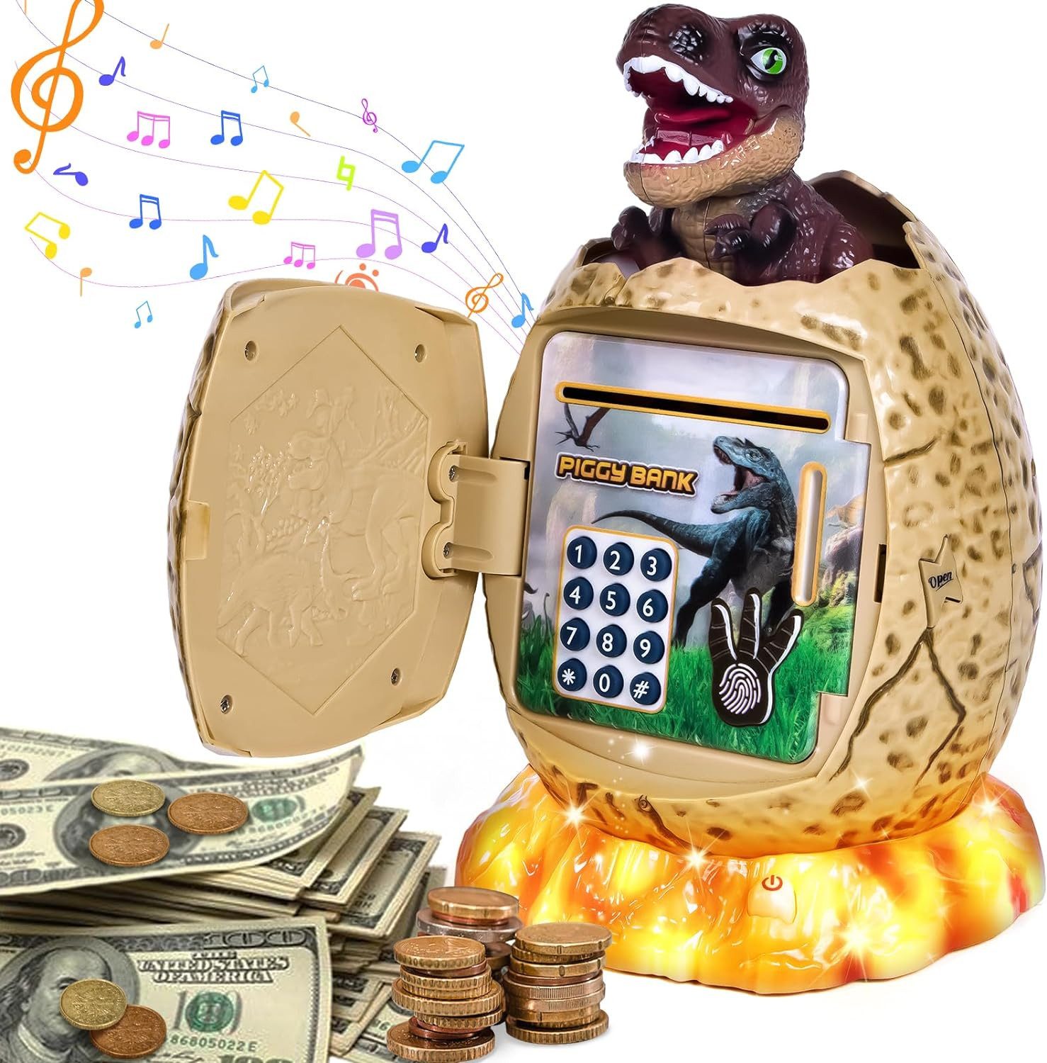 Spardose für Kinder, Dinosaurier Ei Kinder Safe Elektronische ATM Bank