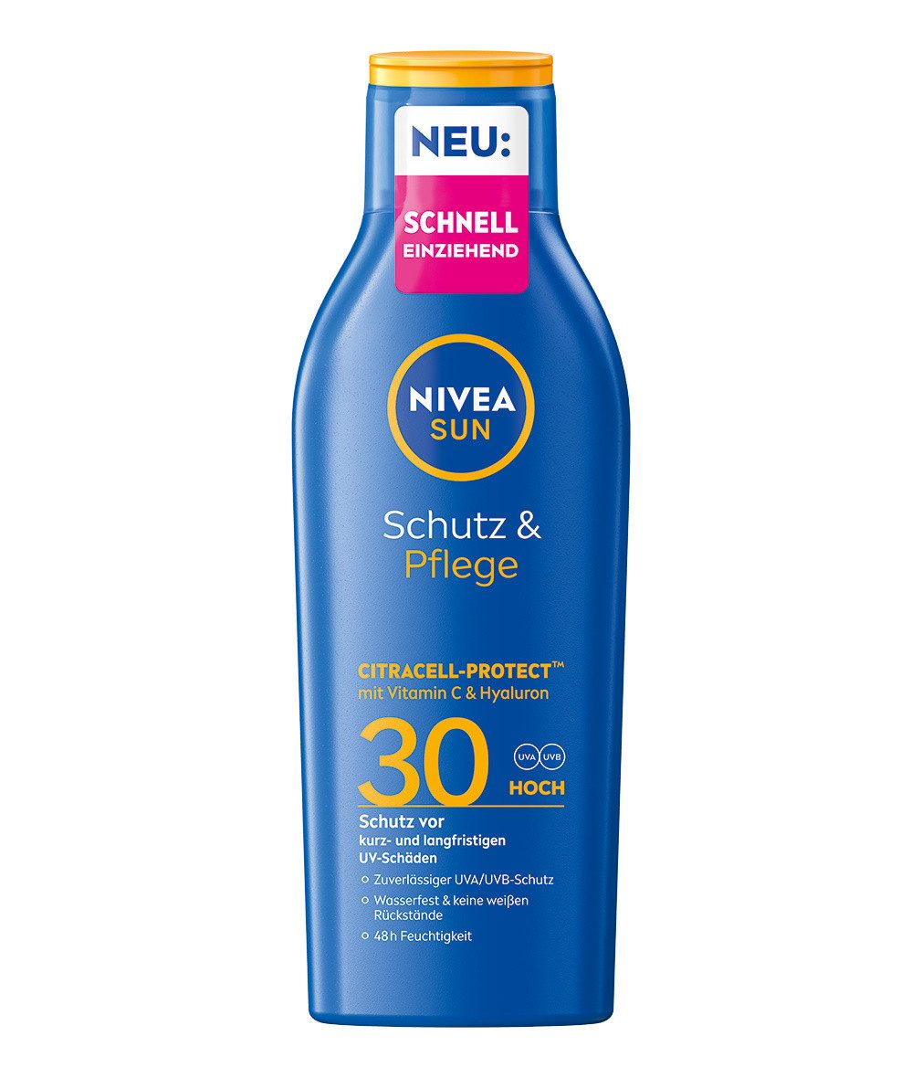 Nivea Sun Sonnenschutzmilch SUN Schutz & Pflege Milch LSF 30 wasserfest 48h Feuchtigkeit 2 x 200ml, 2-tlg.
