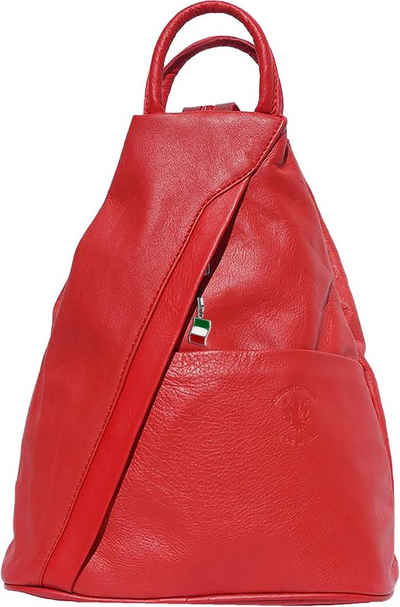 FLORENCE Schultertasche Florence Damen Rucksack Schultertasche (Cityrucksack), Damen Leder Cityrucksack, Schultertasche, rot ca. 26cm