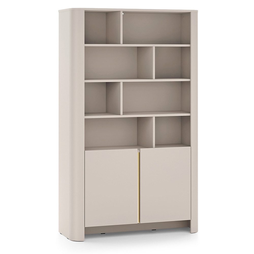Lomadox Bücherregal BRUNNEN-160, Kaschmir, grifflos, 2 Türen, 8 offene Fächer, 103 cm breit