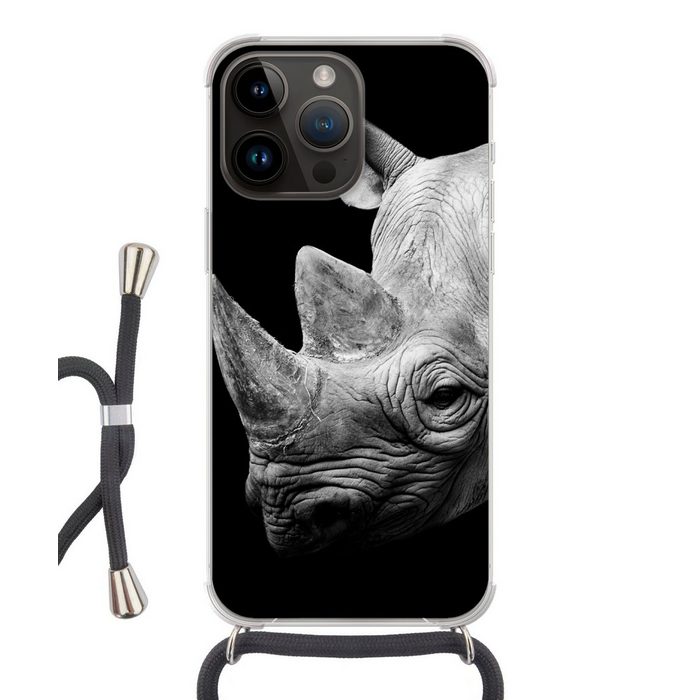 MuchoWow Handyhülle Tiere - Nashorn - Schwarz - Weiß - Porträt Handyhülle Telefonhülle Apple iPhone 14 Pro