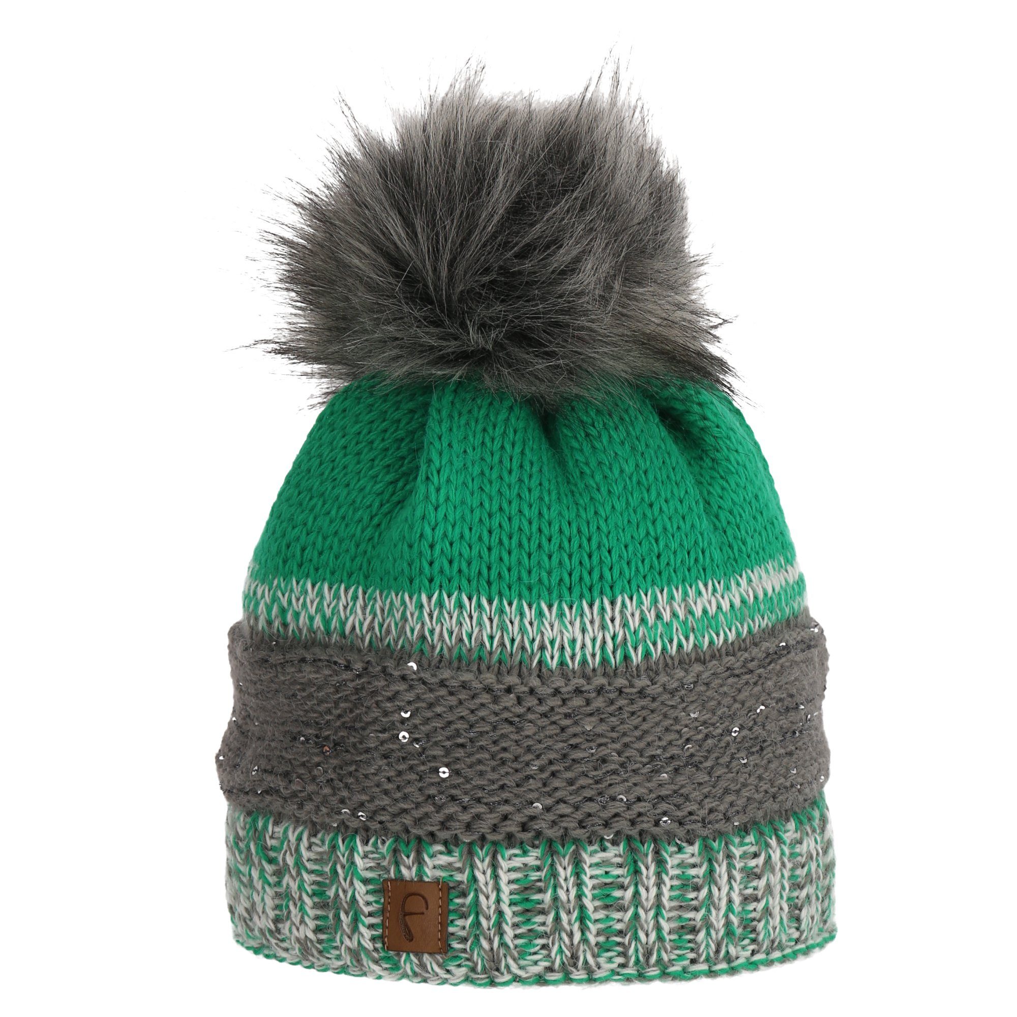 Faera Bommelmütze Wintermütze warm Kunstfell Strick-Mütze Beanie-Mütze Damen Herren