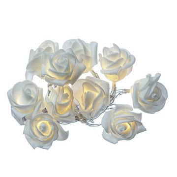 MARELIDA LED-Lichterkette LED Lichterkette 10 weiße Mini Rosen Rosenblüten Hochzeit Valentinstag, 10-flammig