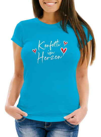 MoonWorks Print-Shirt Damen T-Shirt Fasching Karneval Spruch Konfetti Herz Kostüm-Ersatz Ver mit Print