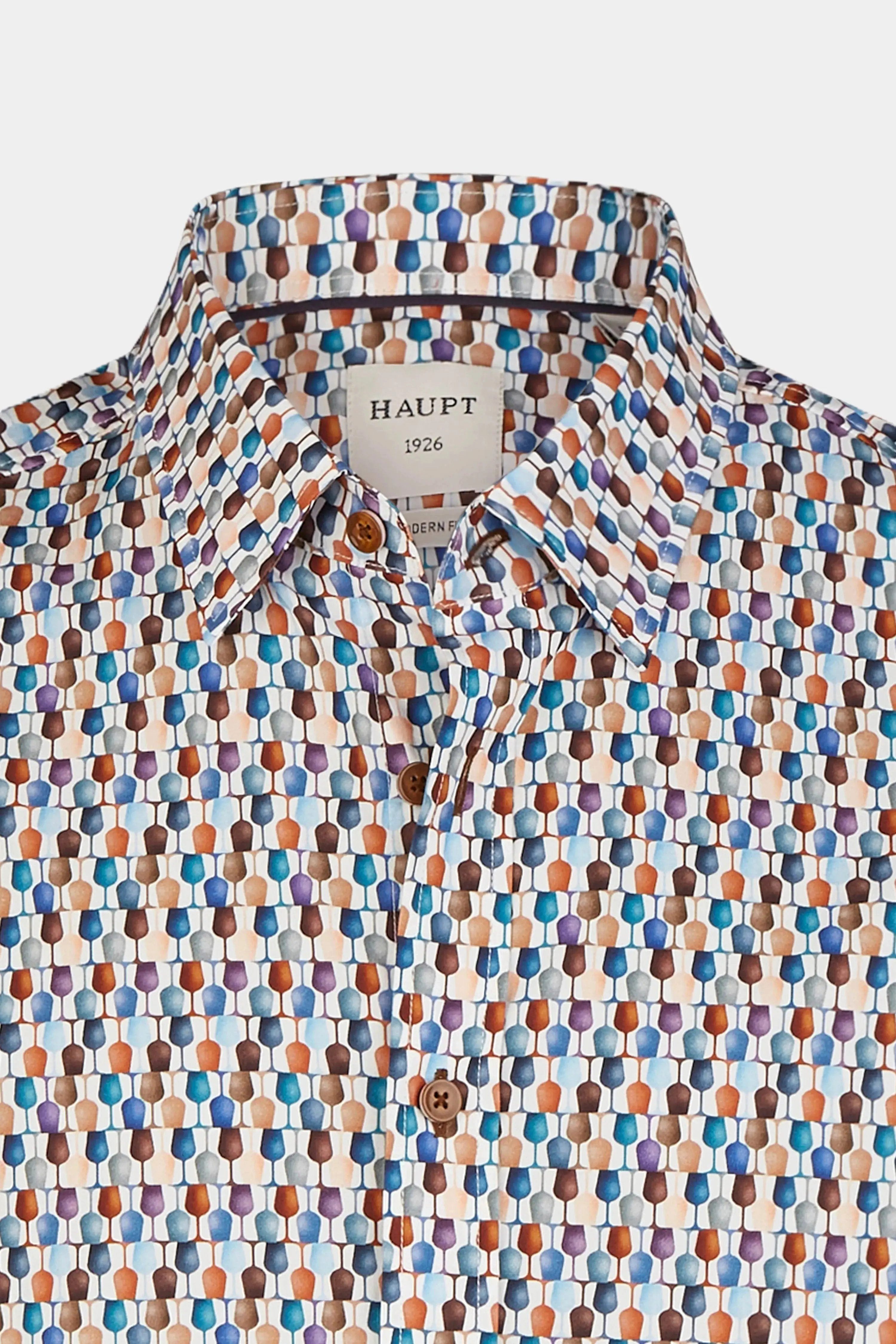 Langarmhemd Haupt Modern Fit Langarm Baumwoll-Herrenhemd Allover-Weingläser-Muster