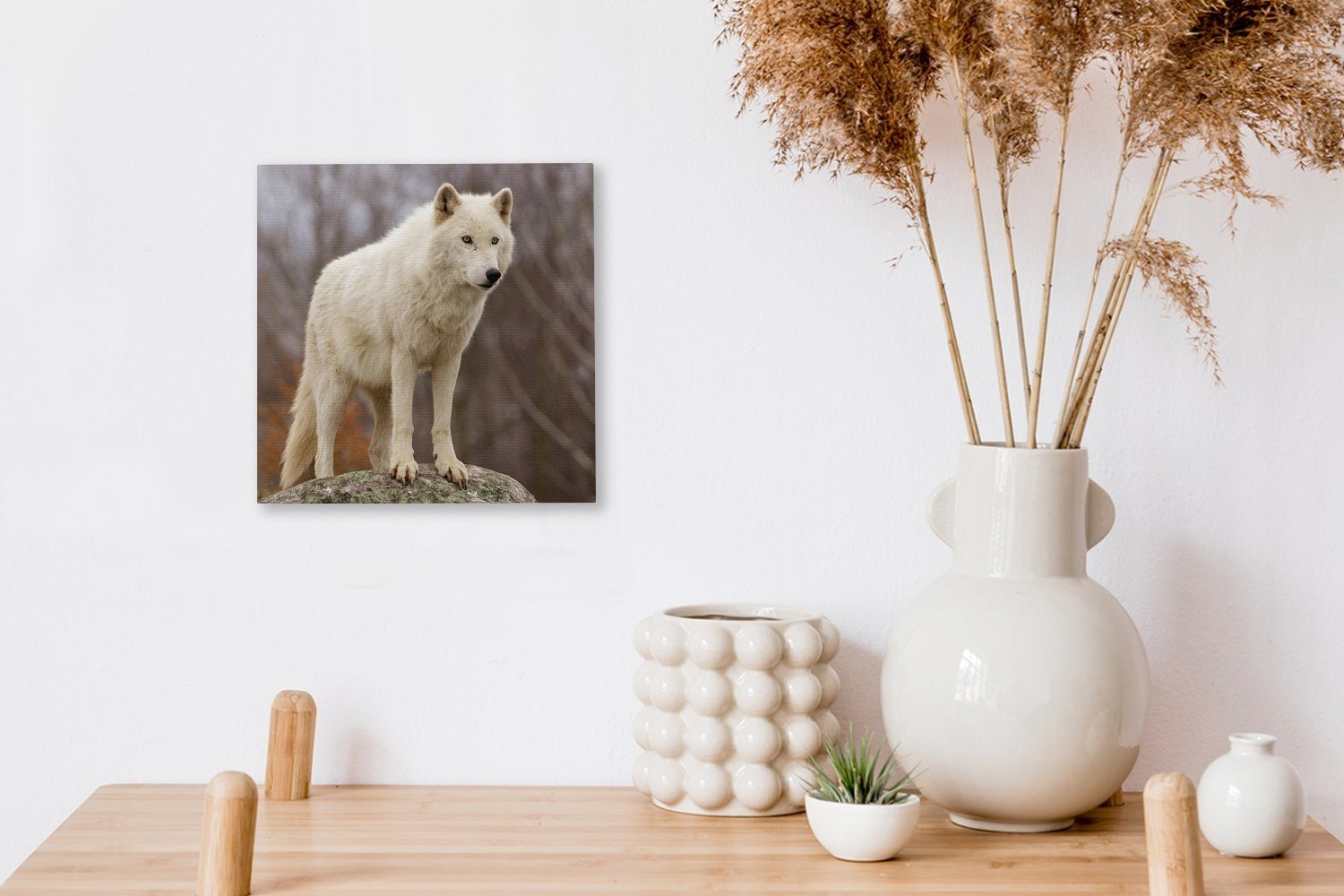 (1 St), Stein Leinwandbild Wolf Leinwand Bilder - Wohnzimmer Weiß, OneMillionCanvasses® Schlafzimmer für -