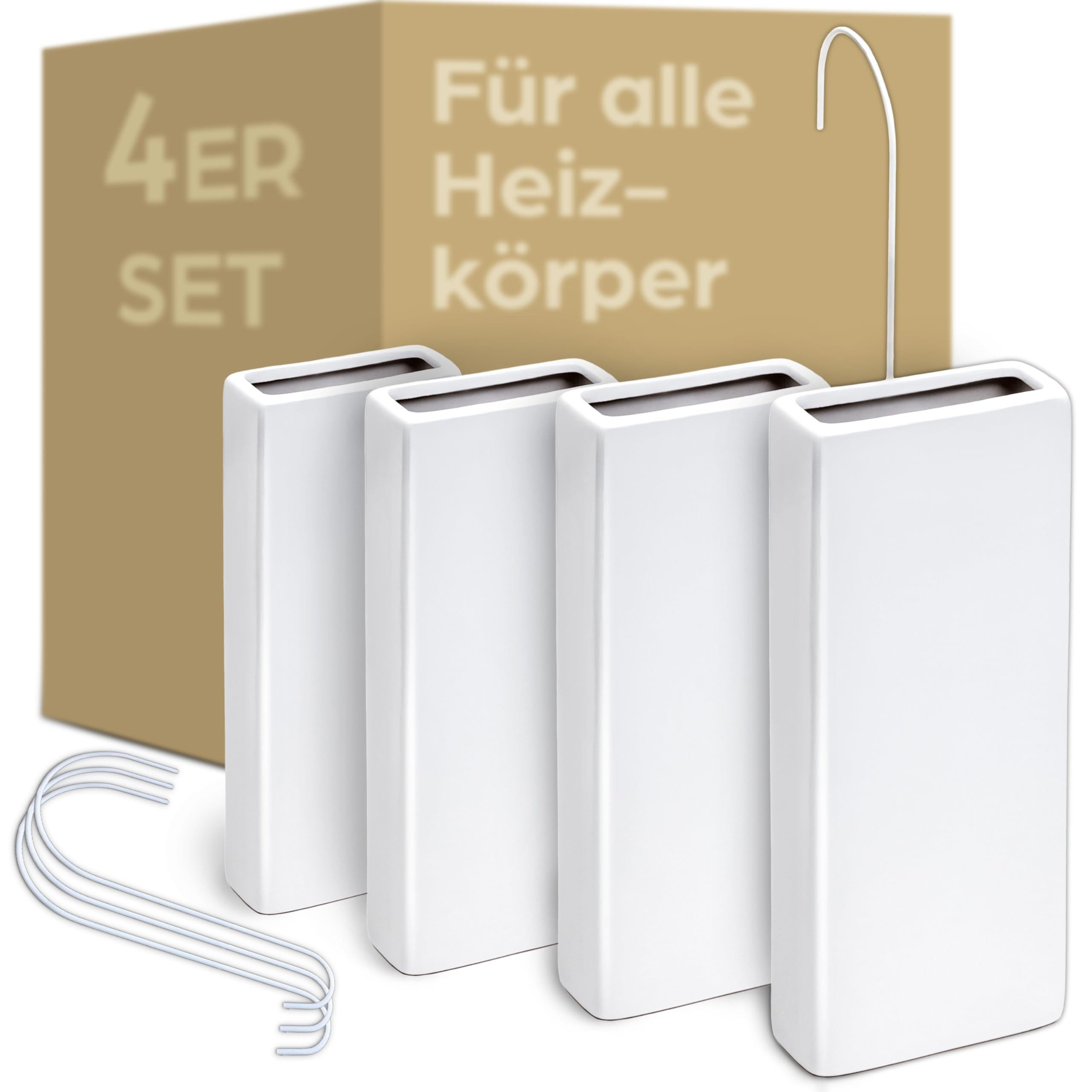 Praknu Luftbefeuchter Luftbefeuchter Heizkörper aus Keramik - 4er Set mit Flexiblem Haken, 0,33 l Wassertank, Humidifier Raumluftbefeuchter - Heizkörper Verdampfer Verdunster