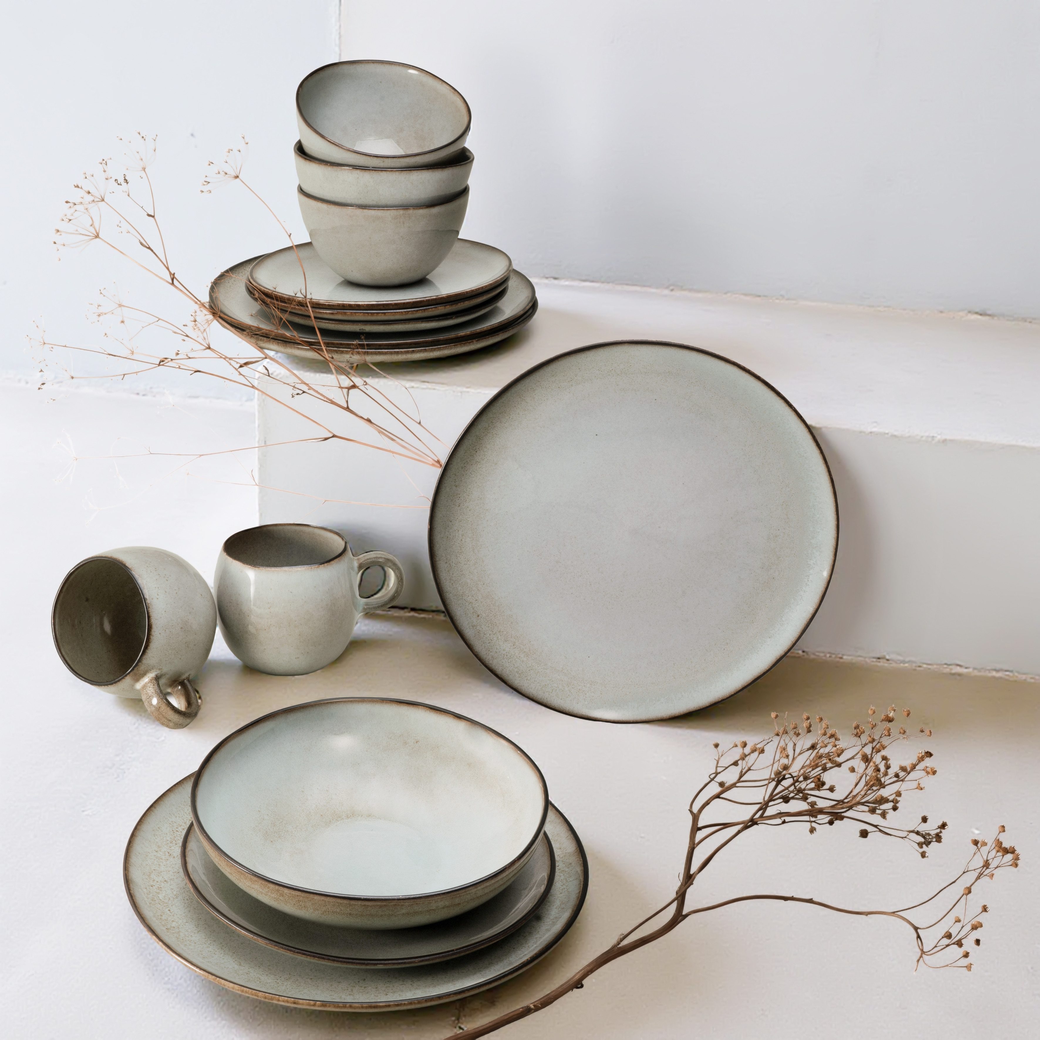 CreaTable Kombiservice Stone Town, Service 16-tlg. (16-tlg), 4 Personen, Steinzeug, Welt der Töpferei, Unregelmäßiger Vintage Rand