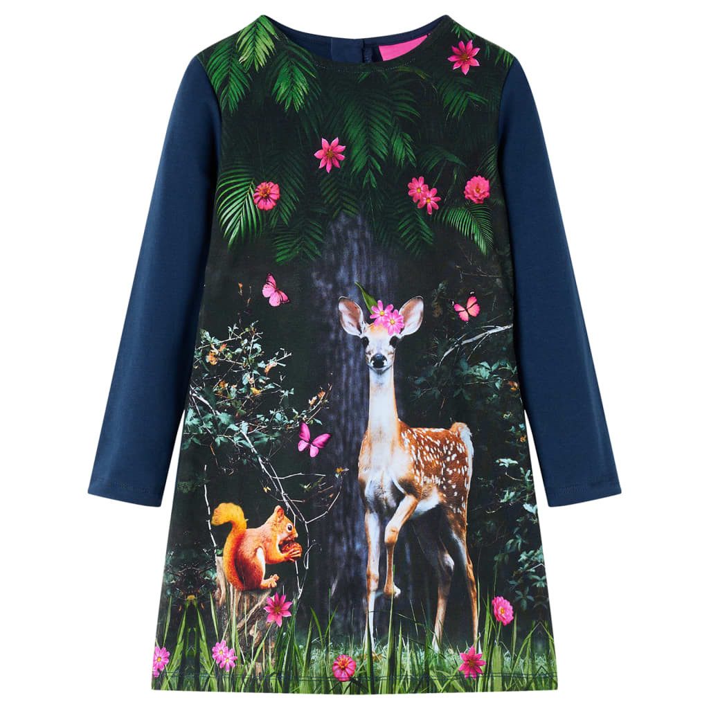 Druckkleid Kinderkleid mit Langen Ärmeln Marineblau 116