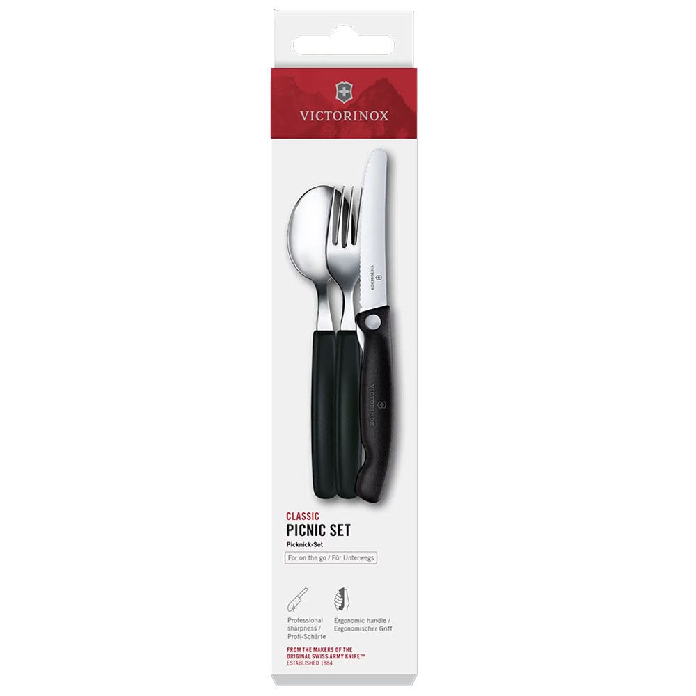 Victorinox Besteck-Set Classic Picnic Set Schwarz Picknickbesteck Camping Besteckset