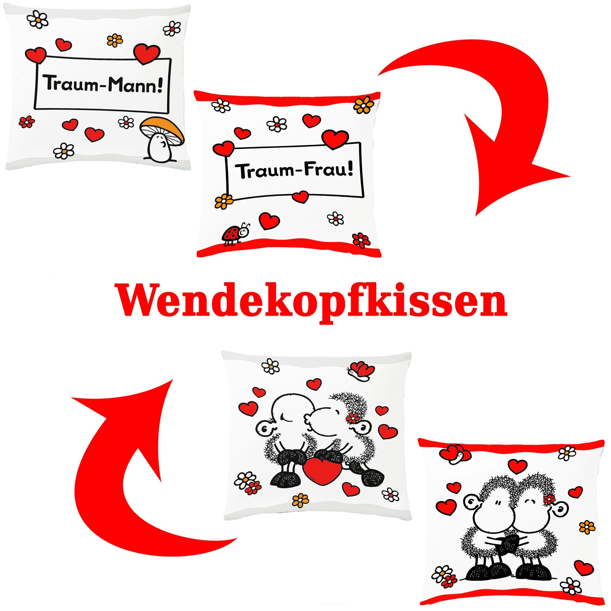 JACK Partnerbettwäsche JACK Renforcé Bettwäsche sheepworld Traum Mann & Frau 135x200cm 4 tlg., Renforcé, 4 teilig, Partner-Wendebettwäsche mit witzigem Schaf un – Bild 2 von 5