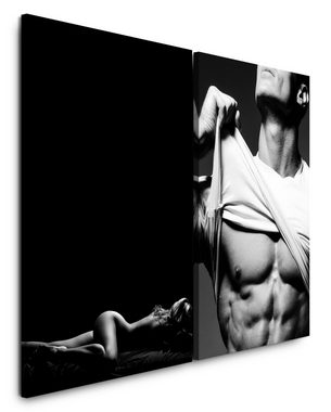 Sinus Art Leinwandbild 2 Bilder je 60x90cm Erotisch Prickelnd Akt Muskulös Verführerisch Leidenschaft Sixpack