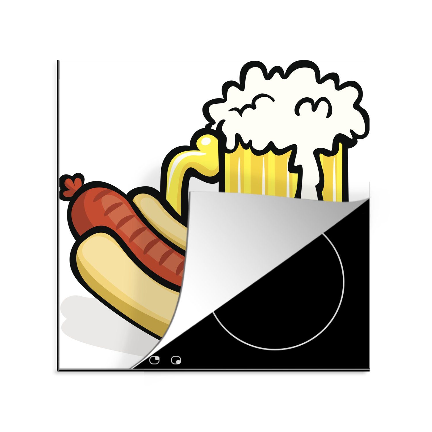 MuchoWow Herdblende-/Abdeckplatte Illustration eines Bieres mit Bratwurstsandwich, Vinyl, (1 tlg), 78x78 cm, Ceranfeldabdeckung, Arbeitsplatte für küche
