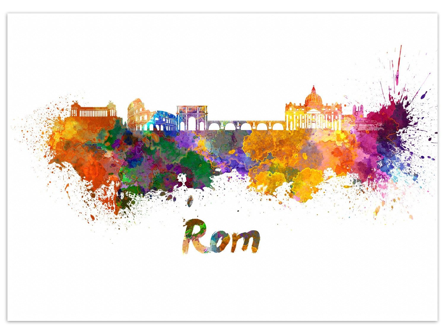 Wallario Teppich Städte als Aquarell - Skyline von Rom, rechteckig, rutschfest