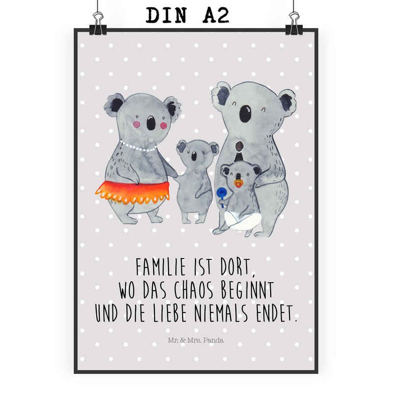 Mr. & Mrs. Panda Poster DIN A2 Koala Familie - Grau Pastell - Geschenk, Schwester, Raumdekora, Koala Familie (1 St), Lebendige Farben