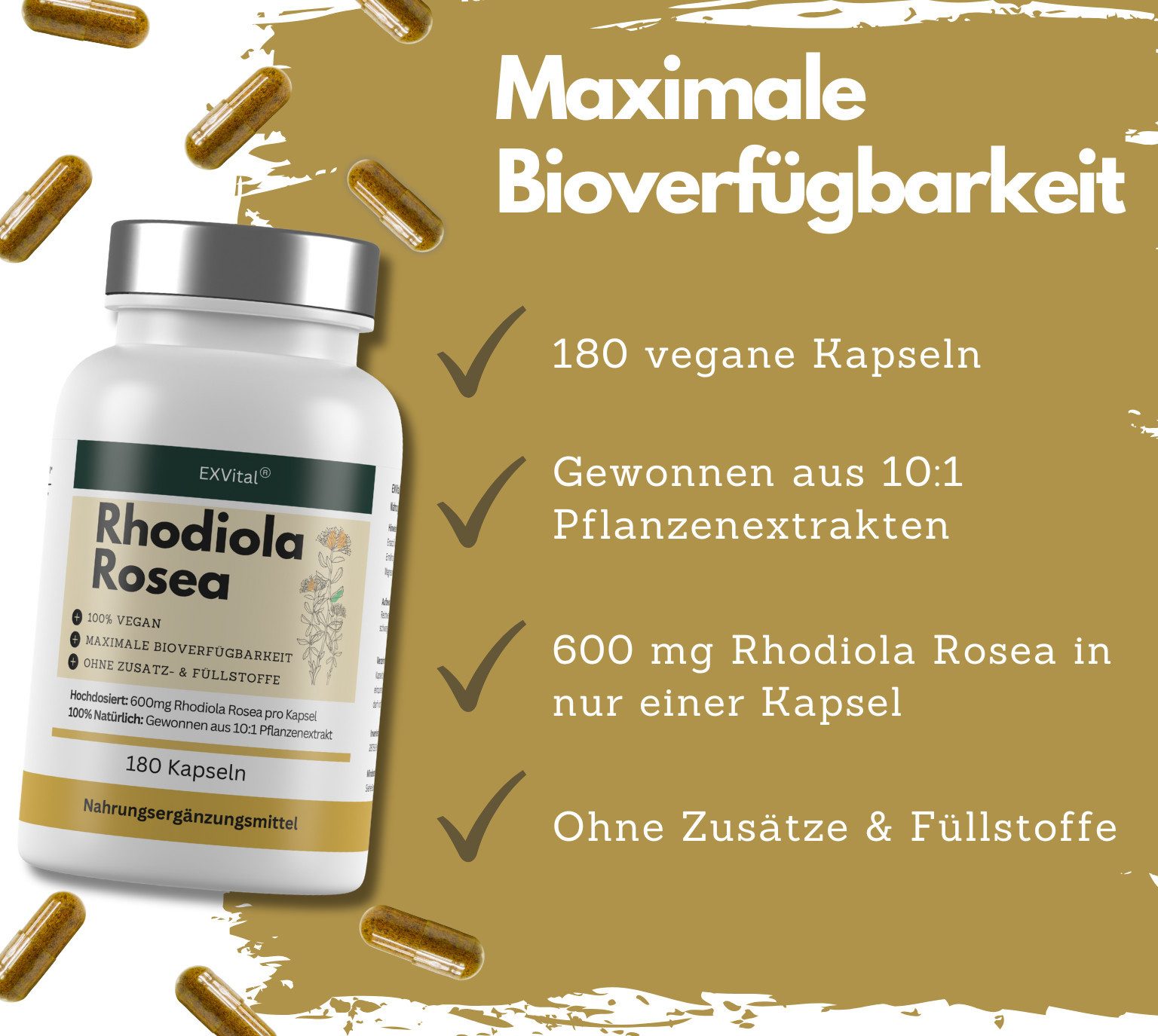Rhodiola Rosea, 6000mg pro Tag, 180 vegane Kapseln Kapseln, 138 g