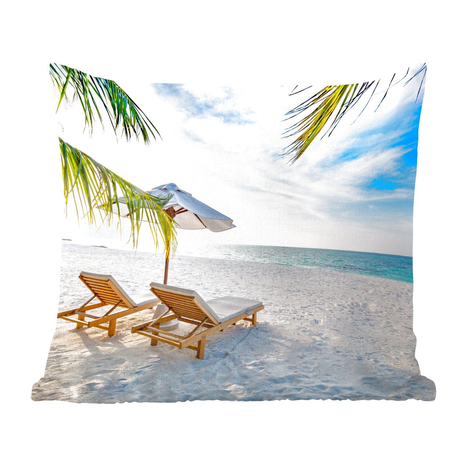 Sonnenschirm Deko, mit - MuchoWow Strandkorb - Dekokissen Füllung Sofakissen Wohzimmer, für Schlafzimmer, Sonnenuntergang, Zierkissen