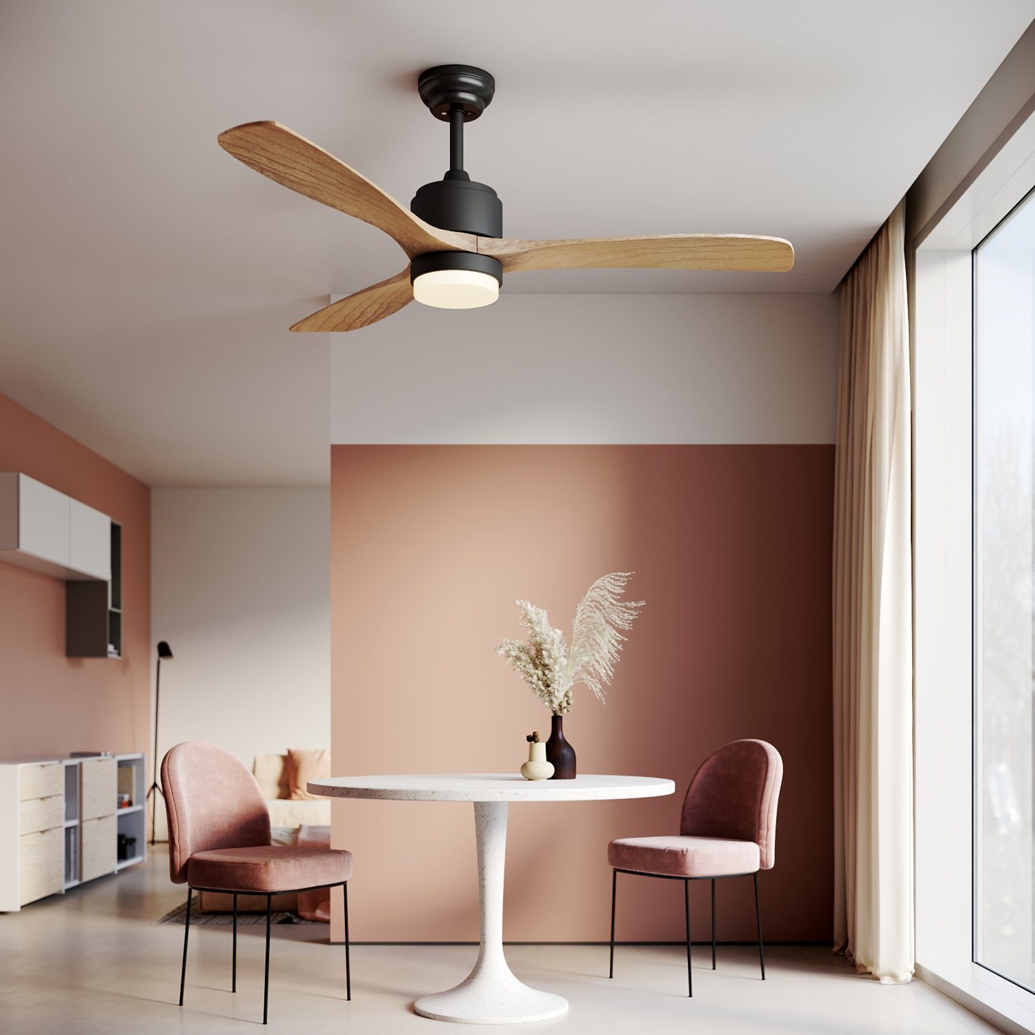 SONNI Deckenventilator Deckenventilator LED Licht Fernbedienung, Ø132cm mit Timer Holz Wohnzimmer, Matt Schwarz Fernbedienung