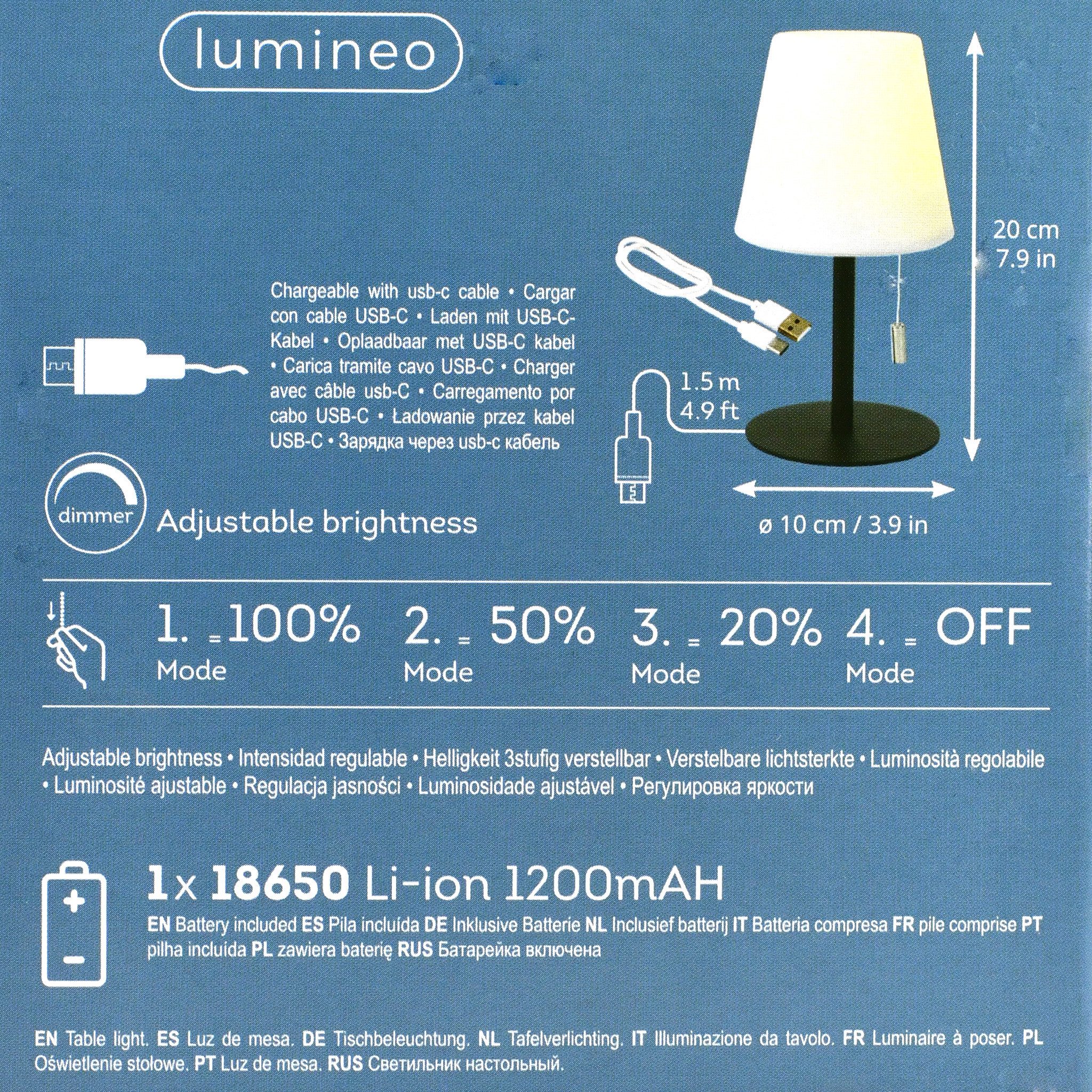 Lumineo LED Tischleuchte, Dauerlicht, warmweiß, LED Tischlampe kabellos 10x20cm Metall Outdoor dimmbar Warmweiß