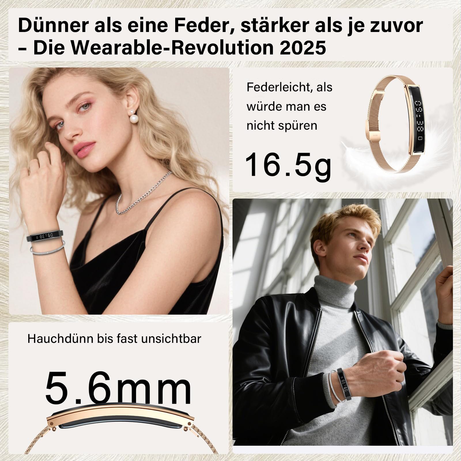 MOPUEA Fitness-Tracker Fitness Tracker Armband Herzfrequenz Schlafanalyse 12 Sportmodi (Fitnessarmband Set mit Wechselarmbändern, Smartband mit Metall Mesh und  – Bild 4 von 5